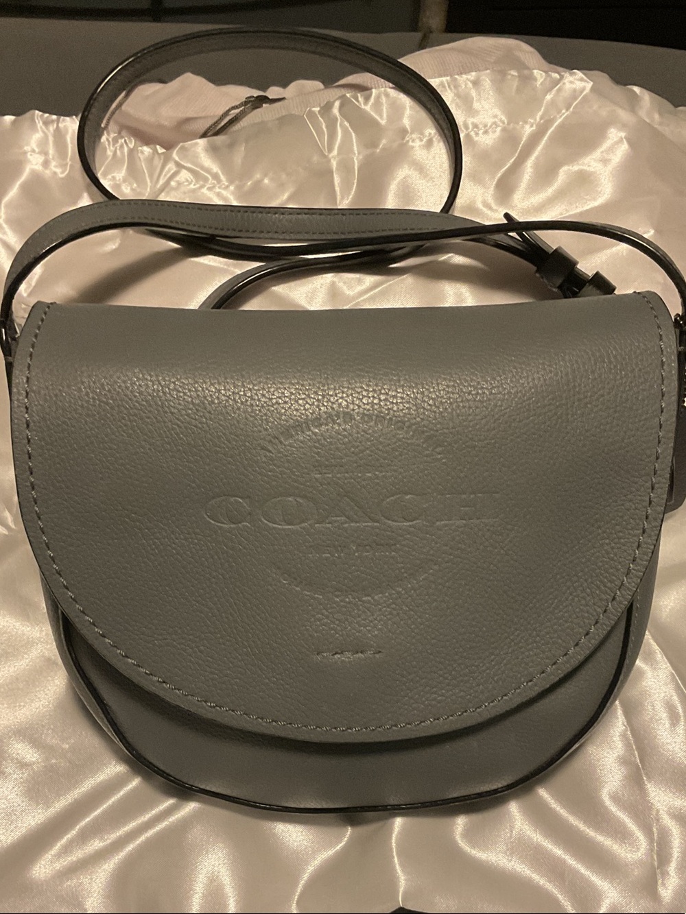 Coach Gray Pebbled Leather Saddle Crossbody